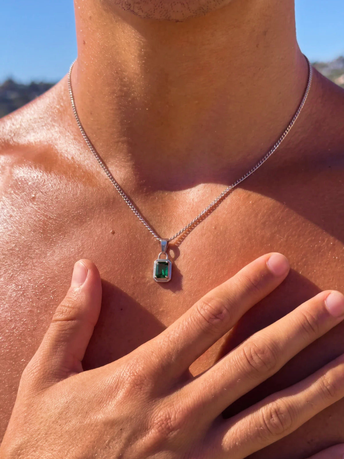 GREEN GEMSTONE CHAIN | Zilver