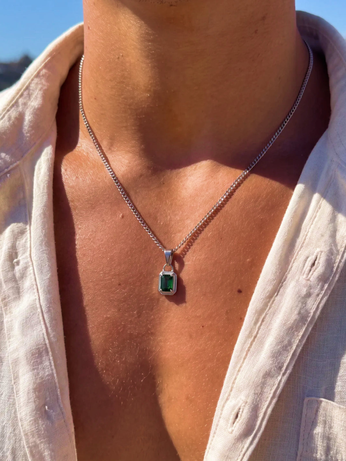 GREEN GEMSTONE CHAIN | Zilver