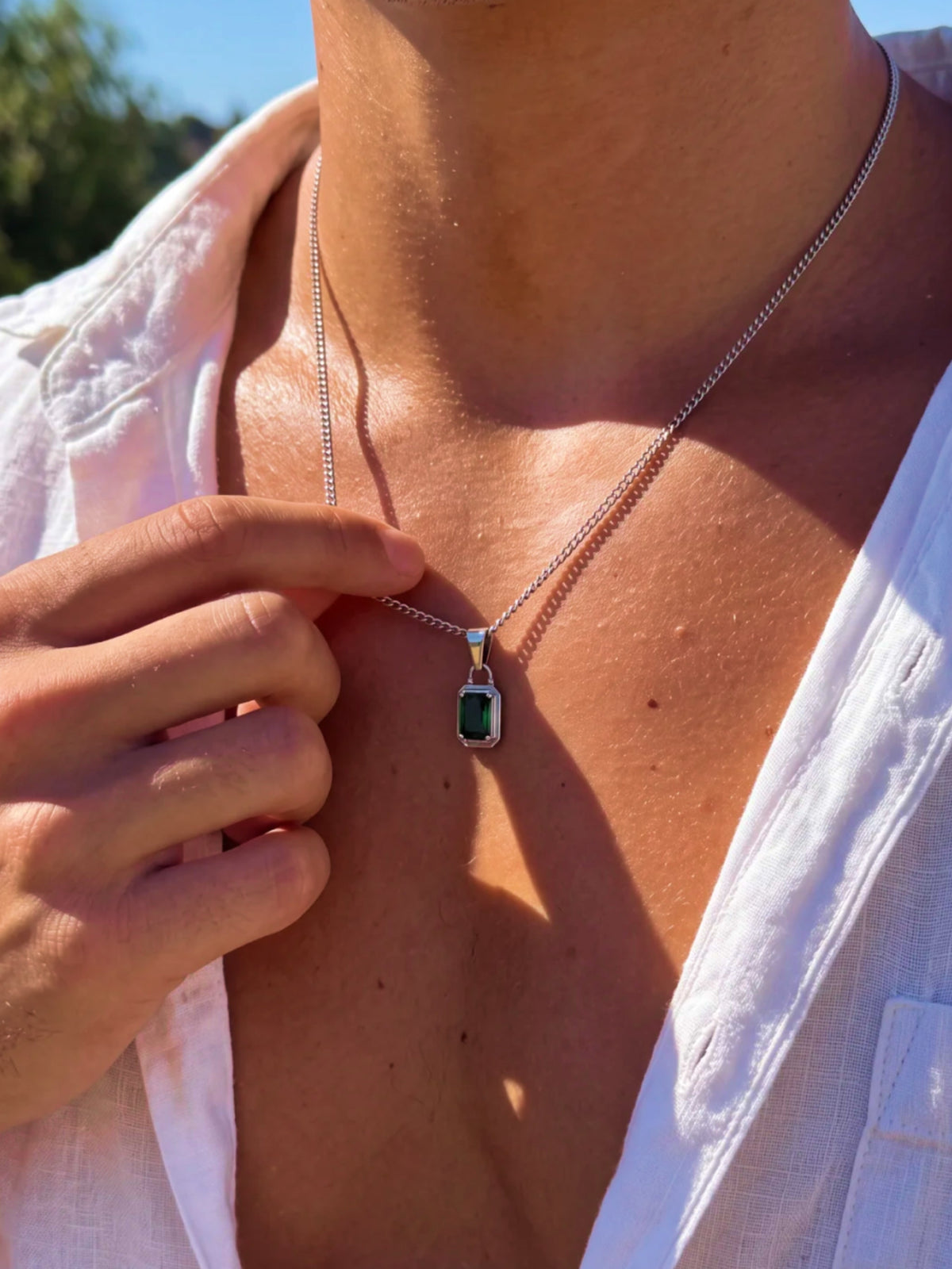 GREEN GEMSTONE CHAIN | Zilver